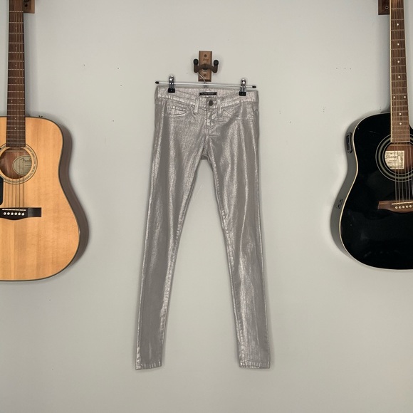 metallic silver jeans